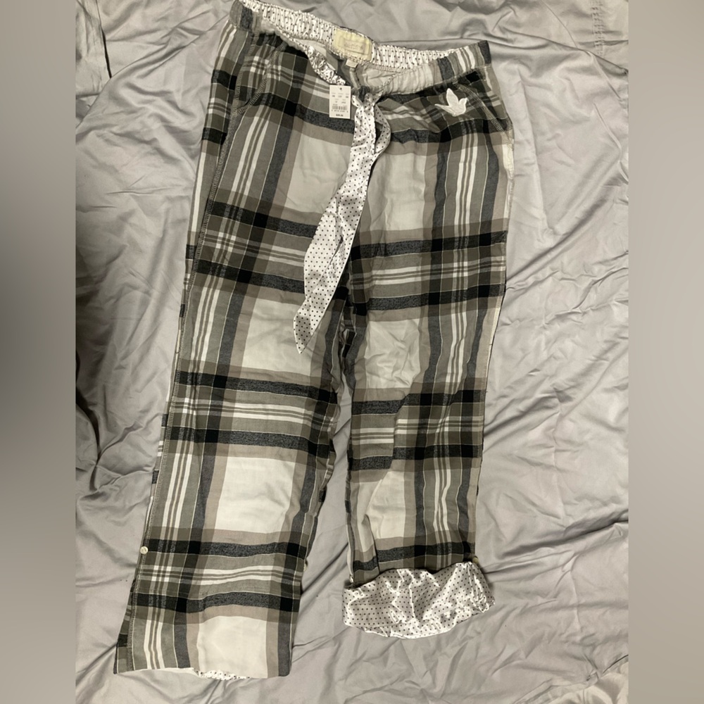 Aerie Plaid Pajama Pants with Polka Dot Trim